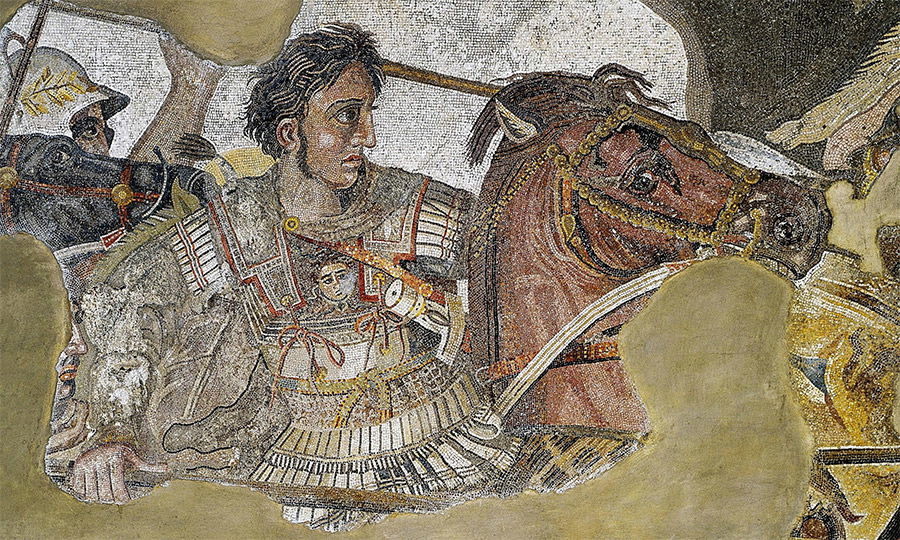 Detail of the Alexander Mosaic, a Roman floor mosaic in Pompeii dating from c. 100BC, showing Alexander the Great.