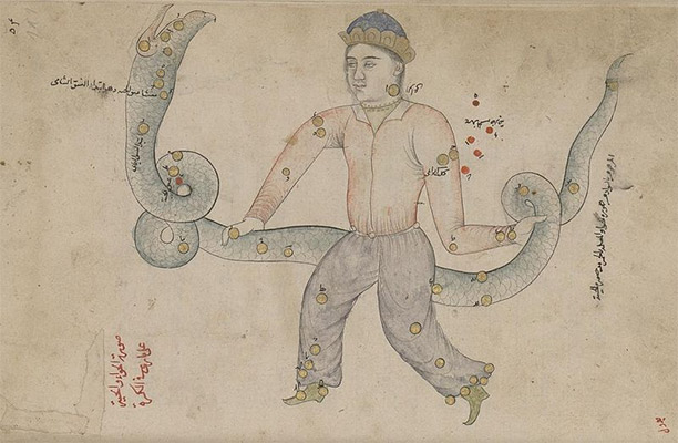 Illustration of the Ophiuchus constellation in a 18th-century manuscript of al-Sufi's Suwar al-Kawakib