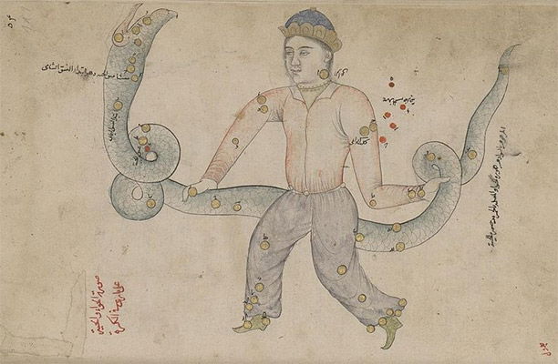 Illustration of the Ophiuchus constellation in a 18th-century manuscript of al-Sufi's Suwar al-Kawakib