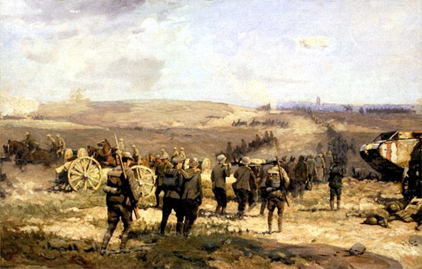  8 August 1918 by Will Longstaff, showing German prisoners of war being led towards Amiens