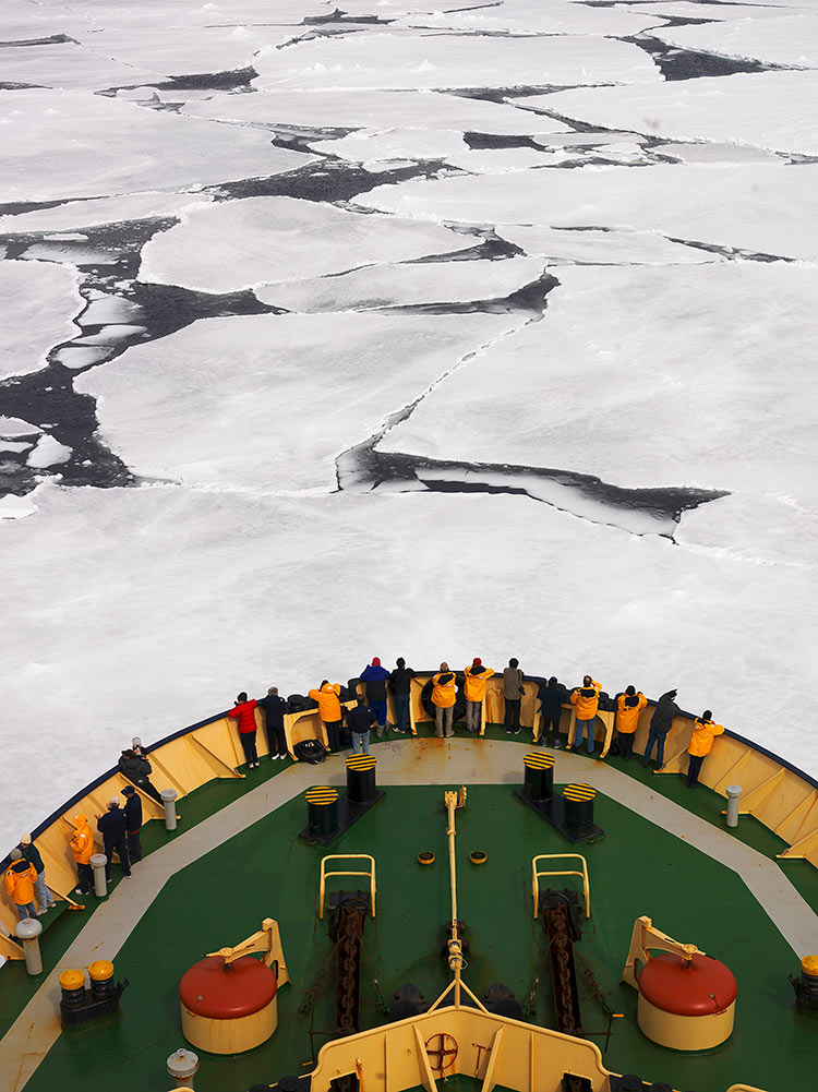Kapitan Khlebnikov icebreaker steering through pack ice in the Ross Sea. 