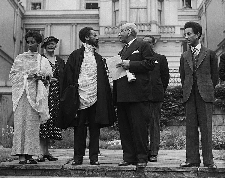 Princess Tsehai, Haile Selassie and Crown Prince Asfa-Wossen with Dr Martin, the Abyssinian Minister, June 4th, 1936,