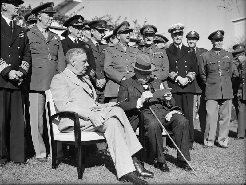 Roosevelt and Churchill at the Allies Grand Strategy Conference, near Casablanca, 1943. Wiki Commons.