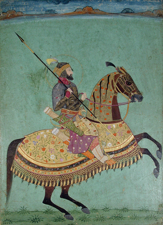 Aurangzeb on horseback.