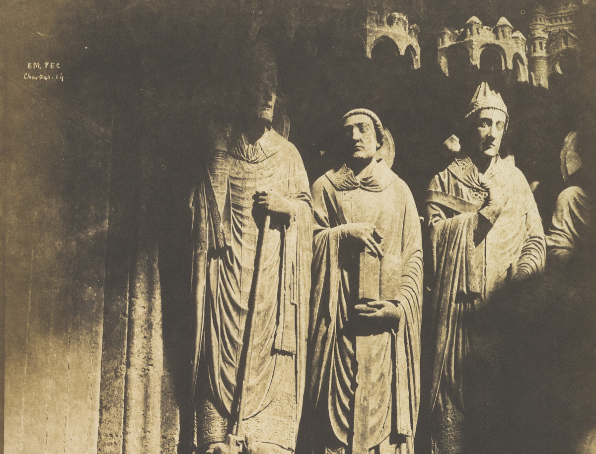Saints Martin of Tours, Jerome, and Gregory the Great, on the south porch of Chartres cathedral, photographed c.1850. Metropolitan Museum of Art.