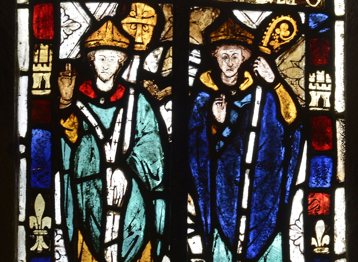 St Mary’s church, Credenhill, Herefordshire. 14th-century window with St Thomas de Cantilupe on the right alongside St Thomas Becket