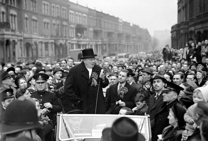 Winston Churchill speaking in London, 23 February 1949.