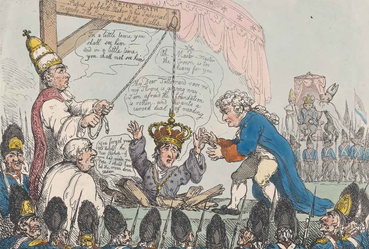 A satire on the coronation of Napoleon: 'The Imperial Coronation', Thomas Rowlandson, 1804. Metropolitan Museum of Art.