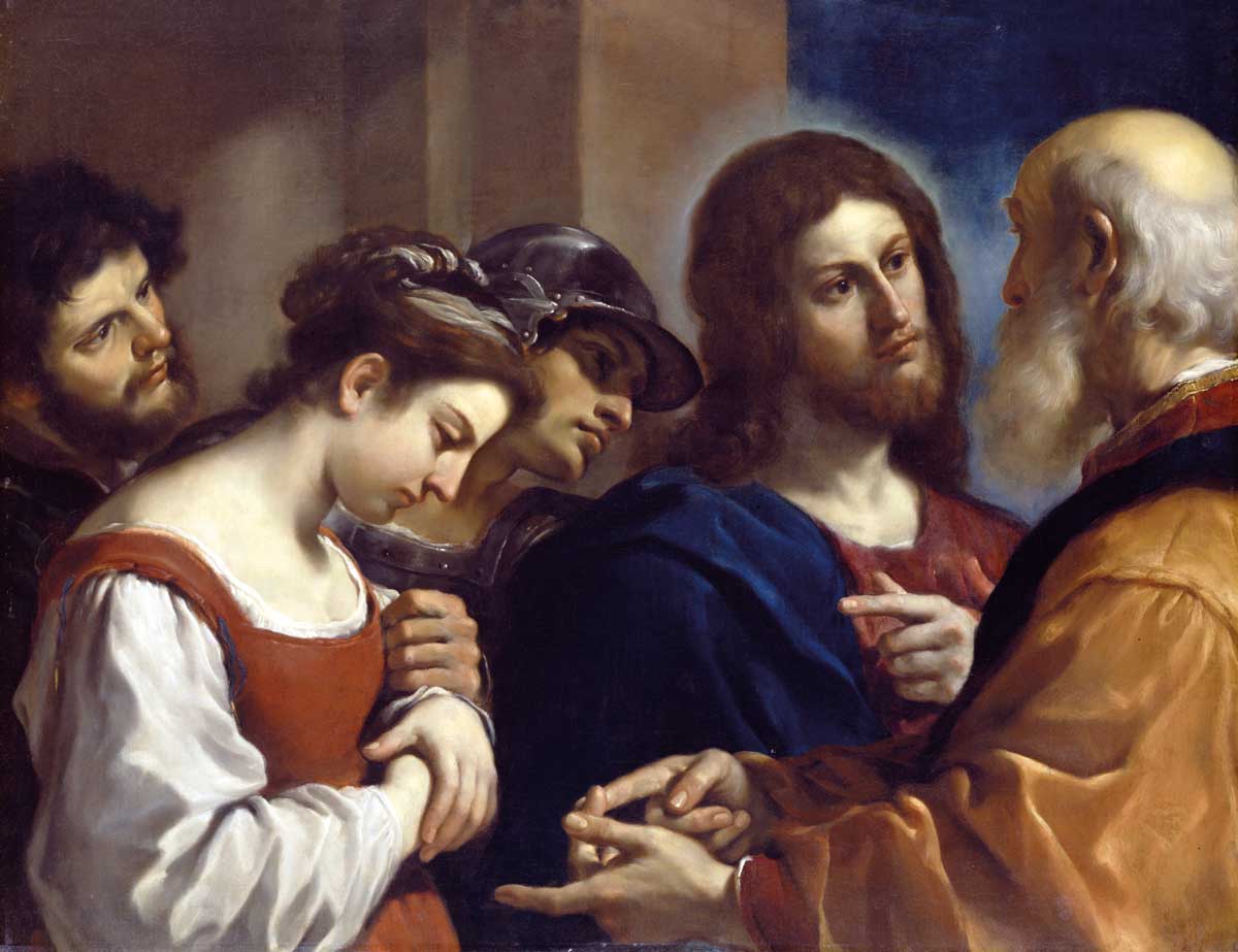 Christ and the Woman taken in Adultery, by Guercino (Giovanni Francesco Barbieri), c.1621. Dulwich Picture Gallery/Wikimedia/Creative Commons.