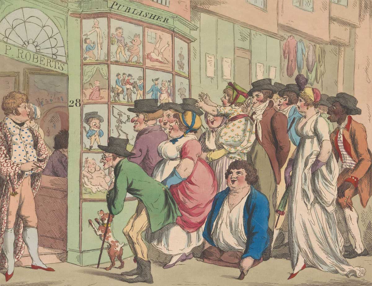 Crowd in front of the Piercy Roberts window in London Caricature Shop, 1801. Rijksmuseum.