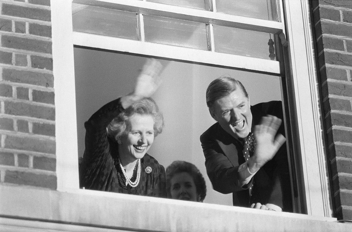 Margaret Thatcher  and Conservative  Party Chairman Cecil Parkinson, celebrating the Conservative election victory, 9 June 1983 © Getty Images