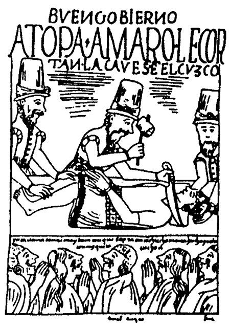 Spaniards executing Túpac Amaru, the last Inca of Vilcabamba, in 1572