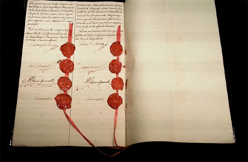 Page of the Treaty with the eight seals and eight signatures of the signatories.