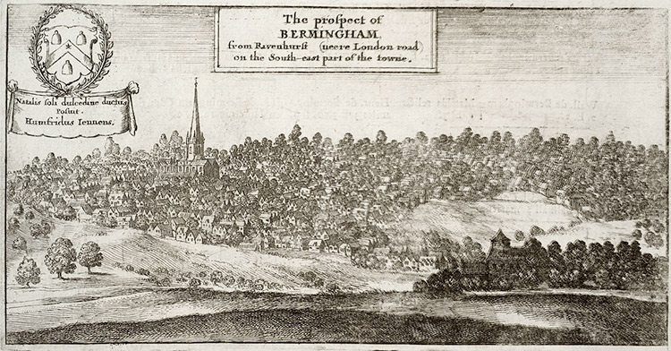 Engraving of Birmingham by Wenceslas Hollar, published in 1656.