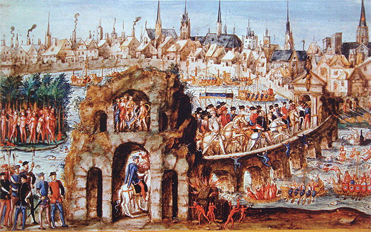 King Henry's formal entry into Rouen in 1550, showing the Brazilians' performance in his honour in the 'jungle' outside the city walls