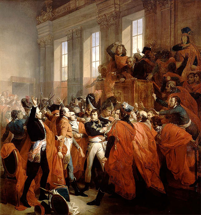 General Bonaparte during the coup d'état of 18 Brumaire in Saint-Cloud, painting by François Bouchot, 1840