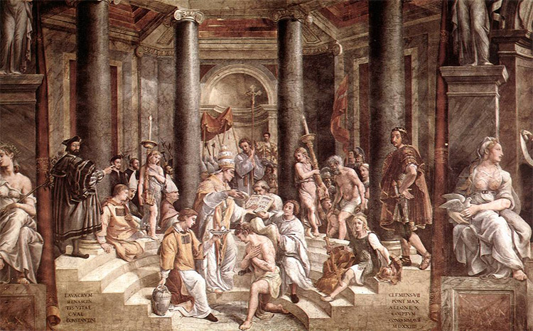 The Baptism of Constantine painted by Raphael's pupils (1520–1524, fresco, Vatican City, Apostolic Palace)