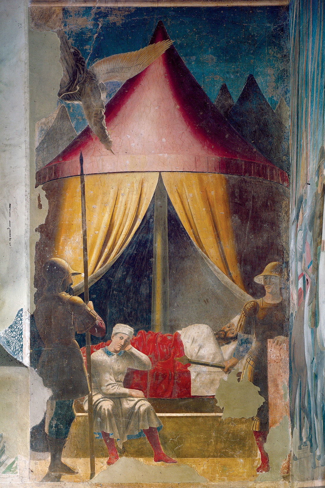 ‘Constantine’s Dream’ by Piero della Francesca, from the fresco cycle, the History of the True  Cross, 1459-66, Basilica di San Francesco, Arezzo, Italy. 