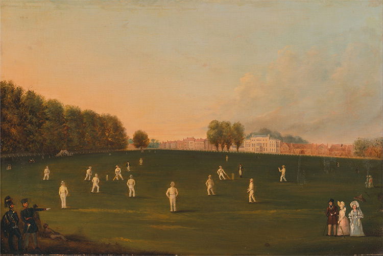 First Grand Match of Cricket Played by Members of the Royal Amateur Society on Hampton Court Green, August 3rd, 1836. (unknown artist)