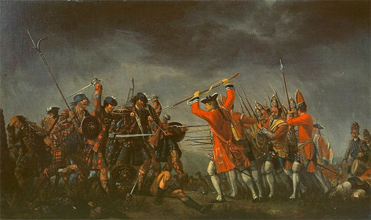 Battle of Culloden between the Jacobites and the "Redcoats"