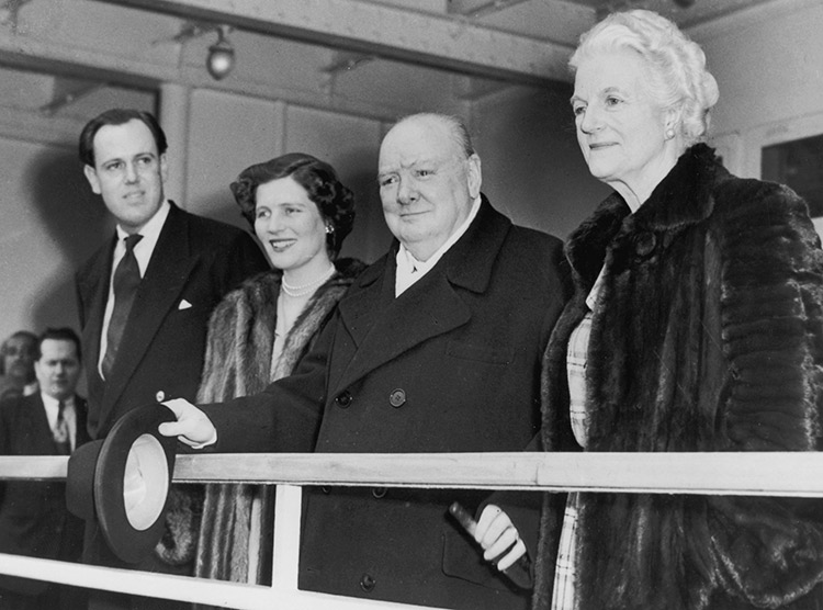 Churchill arrives with his family in the Queen Elizabeth, March 23rd, 1949.