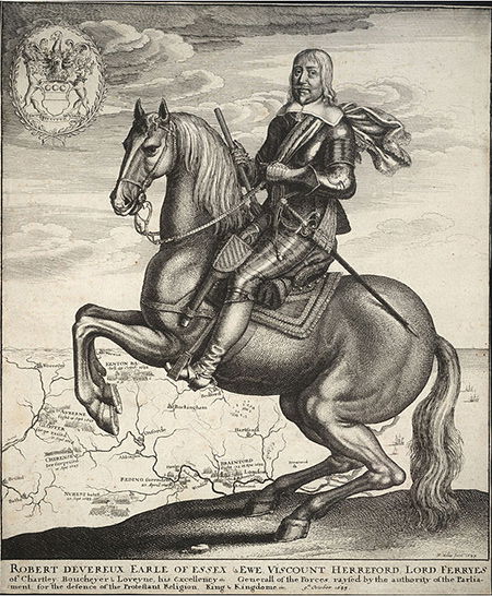 Robert Devereux depicted as Captain General on horseback, an engraving by Wenceslas Hollar