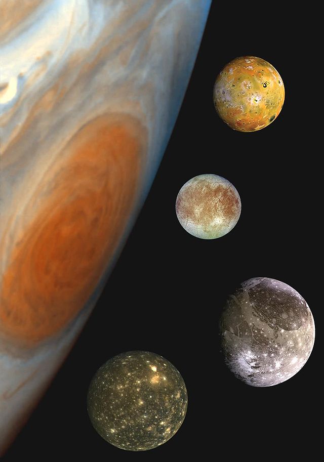 Computer image of the four Galilean moons of Jupiter