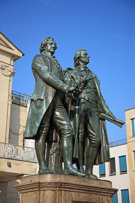 Weimar's statue of the poets and dramatists Goethe (left) and Schiller.