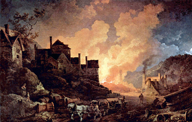  Coalbrookdale by Night by Philip James de Loutherbourg, painted 1801. This shows Madeley Wood (or Bedlam) Furnaces, which belonged to the Coalbrookdale Company from 1776 to 1796.