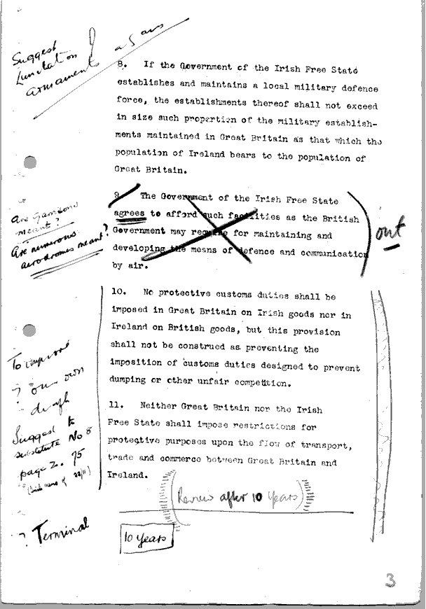 Page from a draft of the Treaty, as annotated by Arthur Griffith