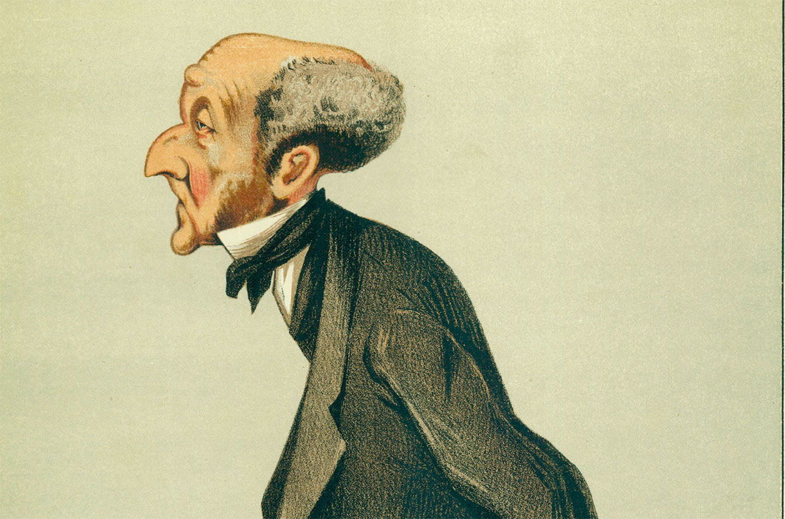 Caricature of John Stuart Mill, by ‘Spy’, Leslie Matthew Ward, in Vanity Fair, March 1873. © Bridgeman Images.