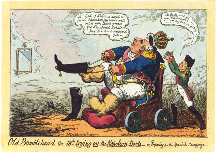 Caricature of Louis preparing for the Spanish expedition, by George Cruikshank