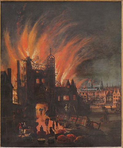 Ludgate in flames, with St. Paul