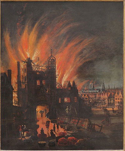 Ludgate in flames, with St. Paul