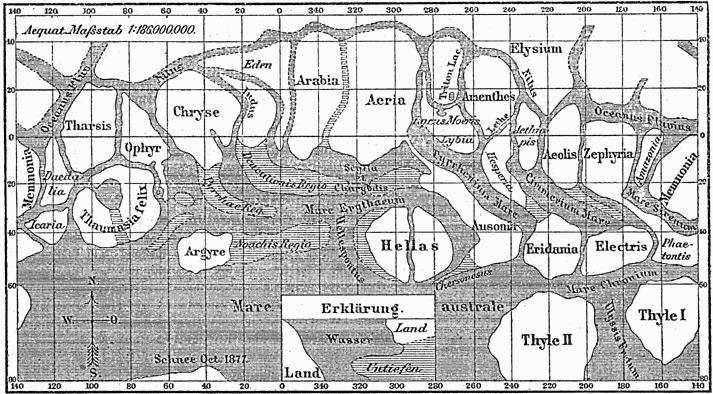 Historical map of Mars from Giovanni Schiaparelli (1888)