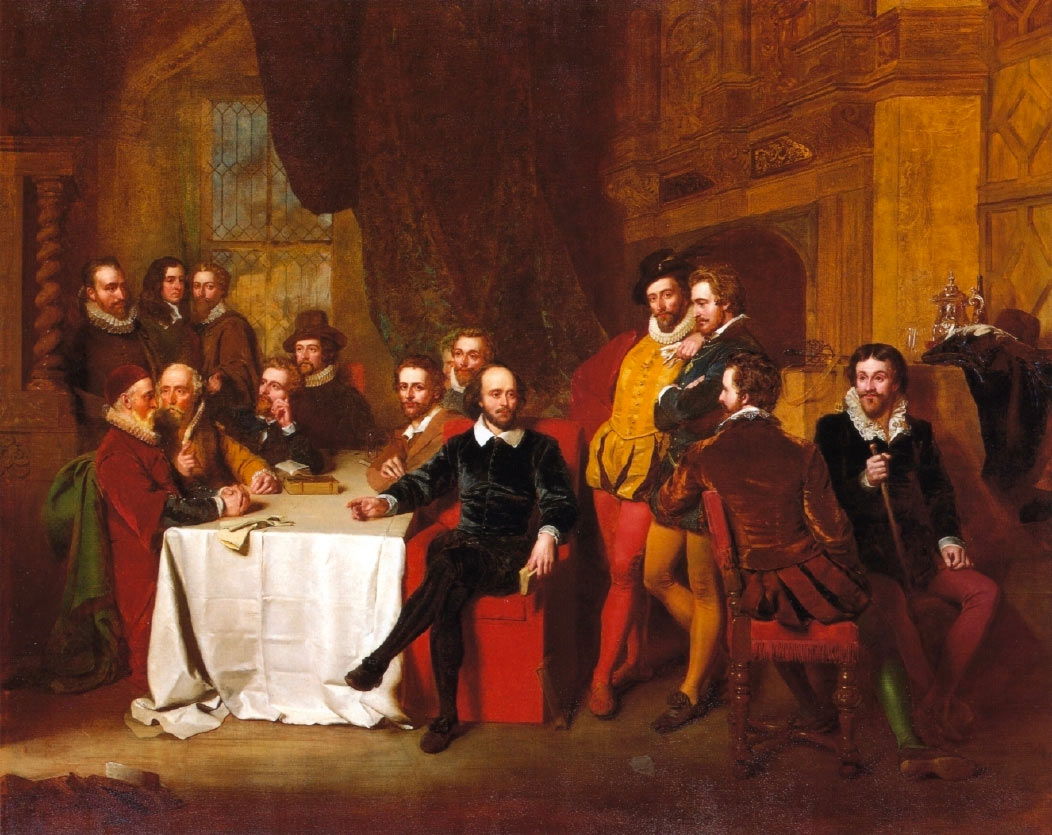 A fanciful 19th-century depiction of Shakespeare and his contemporaries at the Mermaid Tavern. Painting by John Faed, 1851.