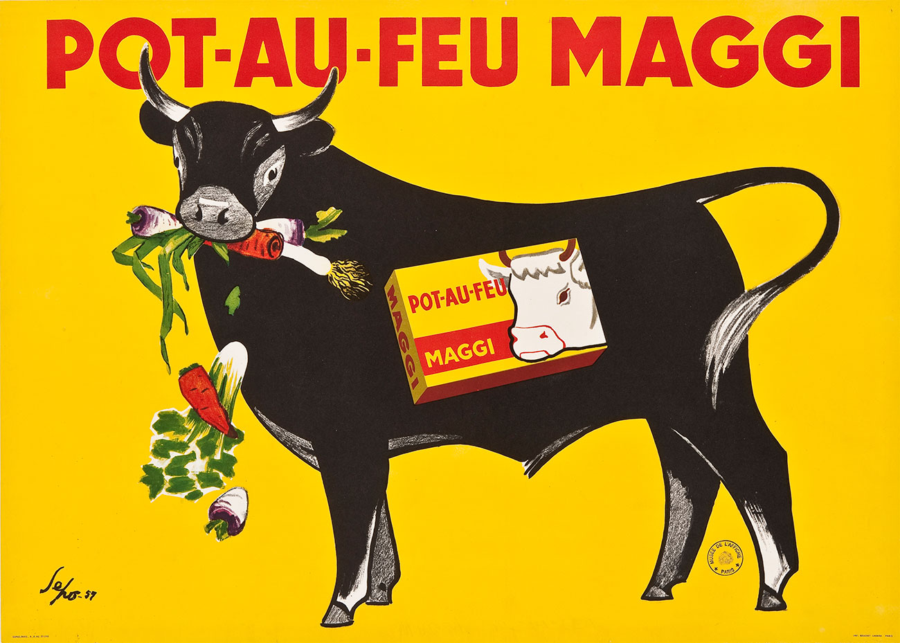 Stock in trade: an advertisement for pot-au-feu beef cubes, illustration by Severo Pozzati (Sepo), 1957.