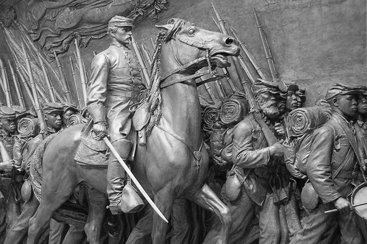 Restored plaster cast of the Memorial to Robert Gould Shaw and the Massachusetts Fifty-Fourth Regiment at the National Gallery of Art, Washington D.C.