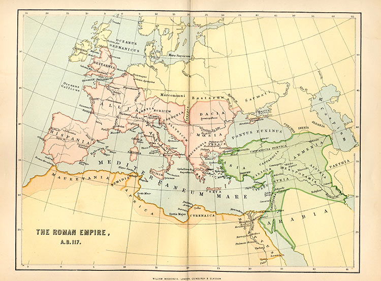 The Roman Empire in AD 117, 19th-century map.