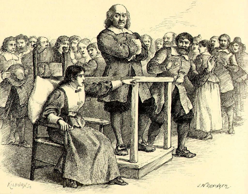 Illustration of Mary Walcott at the Salem witch trials.