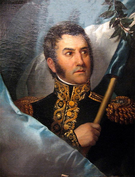 Portrait of José de San Martín, raising the flag of Argentina