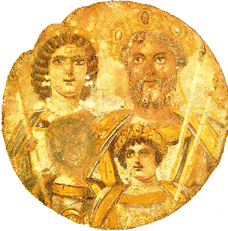 The Severan Tondo, c. 199, Severus, Julia Domna, Caracalla and Geta, whose face is erased.