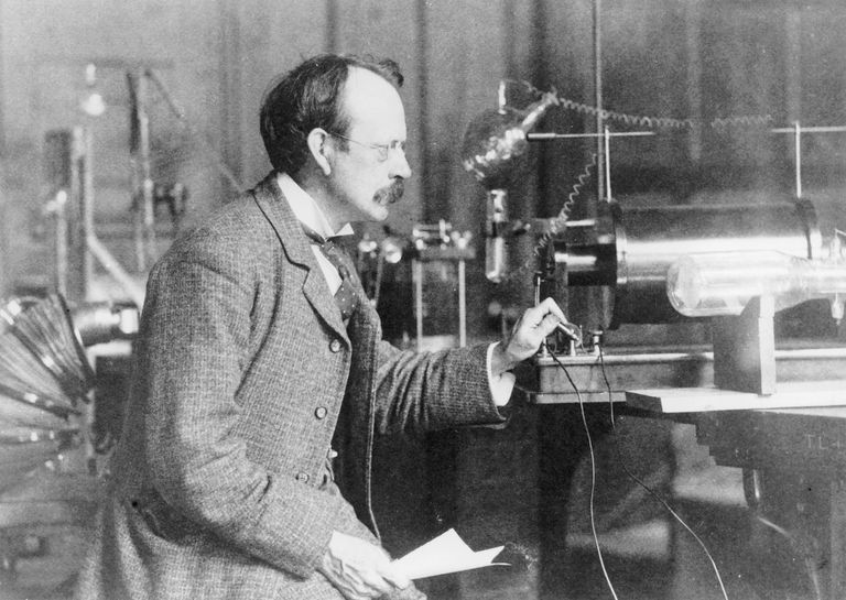 J J Thomson in his laboratory.
