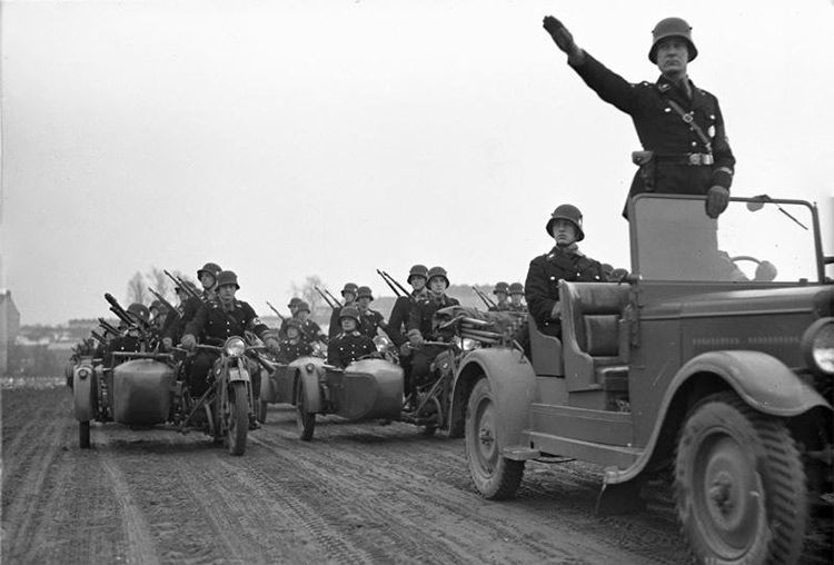 SS troops at a Nazi procession in 1939.