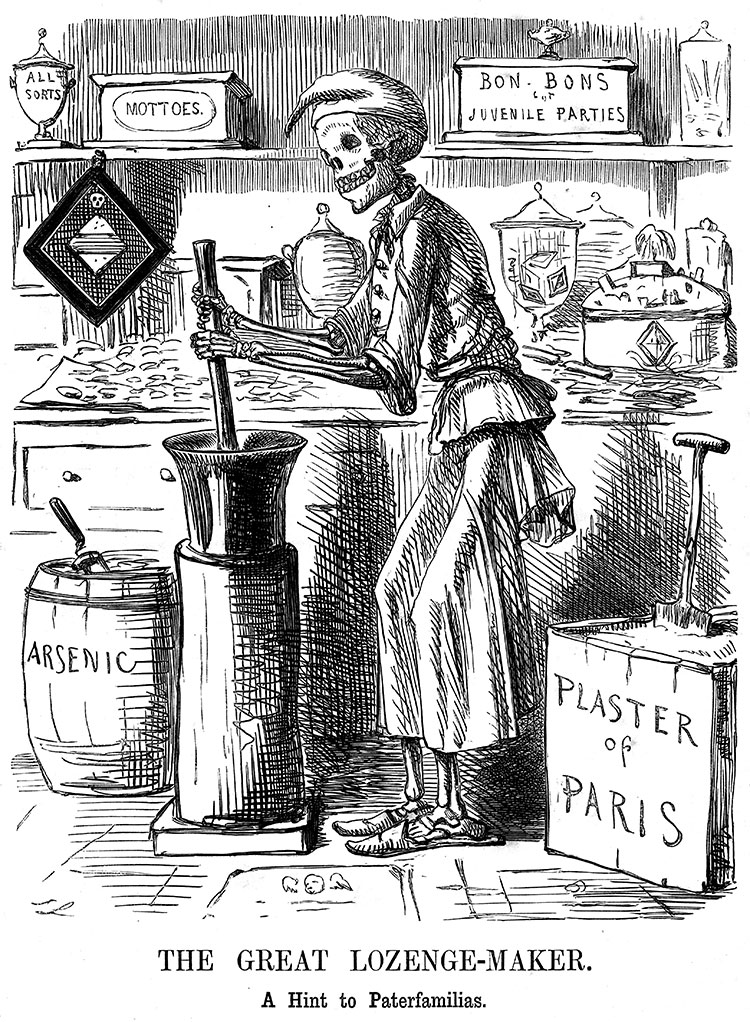 The Great Lozenge-Maker. A Hint to Paterfamilias by John Leech, Punch, 1858