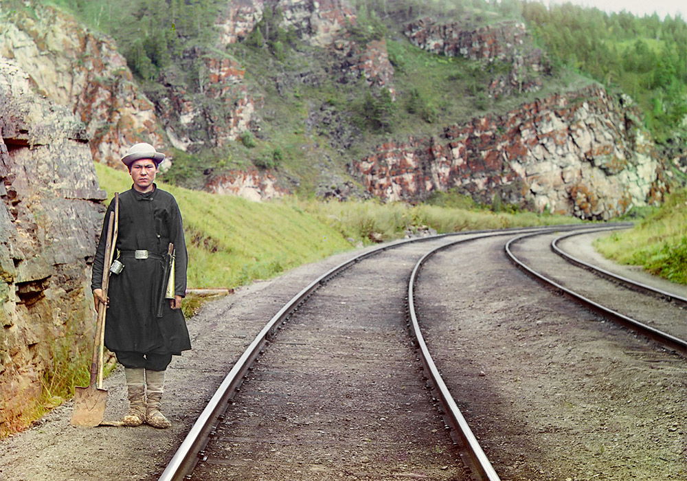 Bashkir switchman near the town Ust' Katav on the Yuryuzan River between Ufa and Chelyabinsk in the Ural Mountains region, c. 1910