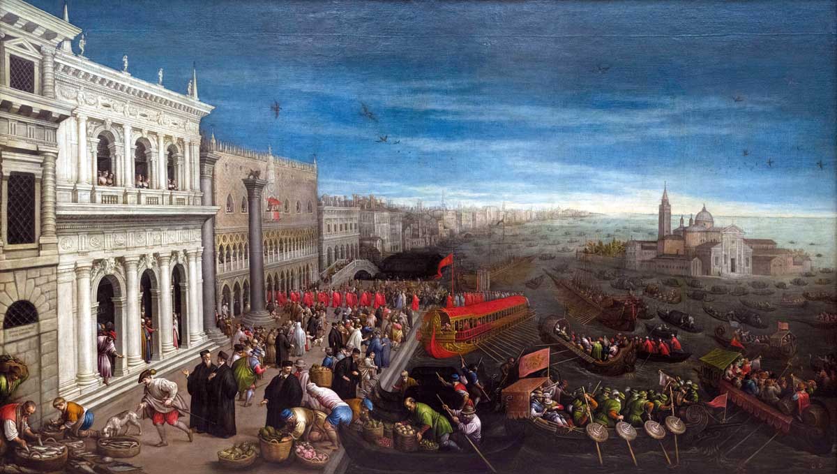 Riva degli Schiavoni, Venice, by Leandro Bassano, late 16th century. Alamy.