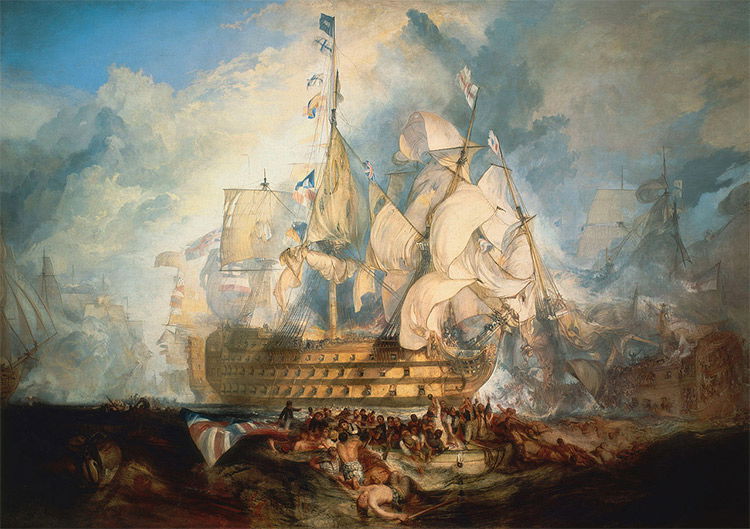 The Battle of Trafalgar, a composite of several moments during the battle, by J. M. W. Turner.