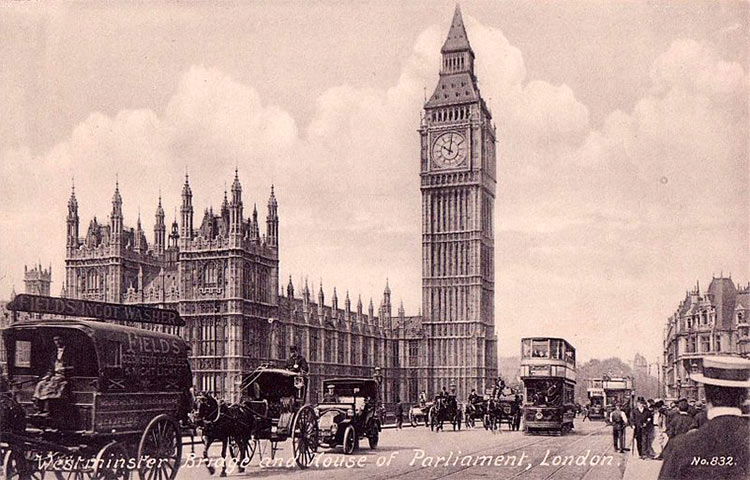 Westminster Bridge and House of Parliament. Postcard, c.1910