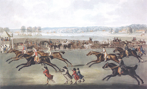 A contemporary illustration by John Nost Sartorious (1759-1828) of the Oatlands Sweepstake, run at Ascot on June 28th, 1751